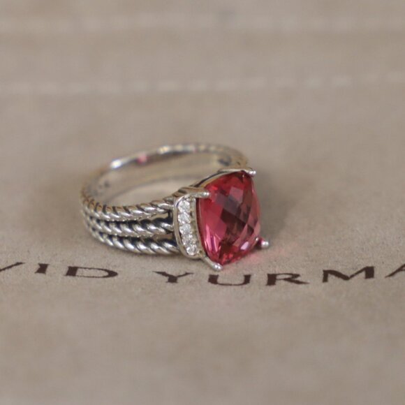 David Yurman Sterling Silver Petite Wheaton Ring Tourmaline & Diamonds size 7.5 - Picture 2 of 7